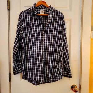 Ben Sherman size 16 32/33 long sleeve blue&red plaid cotton tailored slim shirt